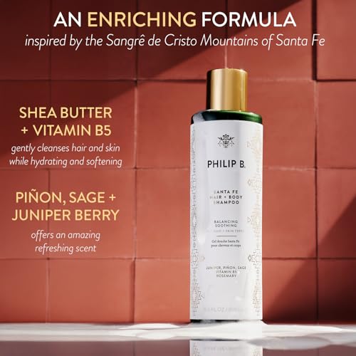 PHILIP B Santa Fe Hair and Body Shampoo (11.8 Fl Oz) - Gentle Cleanser, Hydrates and Softens with Shea Butter & Vitamin B5