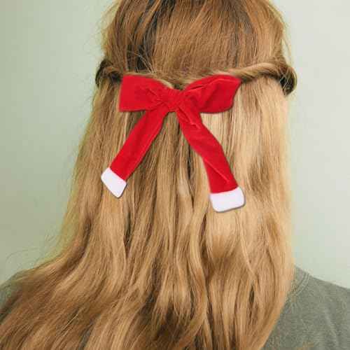 Christmas Hair Bow Clip Velvet Red Hair Clips for Girls, Long Tail Hair Bows Hairpins Winter Xmas New Year Holiday Alligator Hair Barrette for Costume Outfits Party Favors Gifts