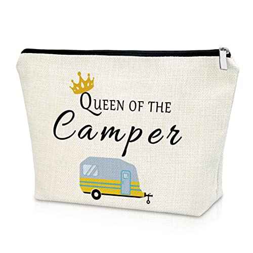 Sazuwu Happy Camper Gift Makeup Bags Camping Lover Gifts for Women Friend Cosmetic Bag Family Vacation Gift Ideas Mother's Day Gift Cute Motorhome Outdoor Gifts Birthday Christmas Gifts Travel Bag