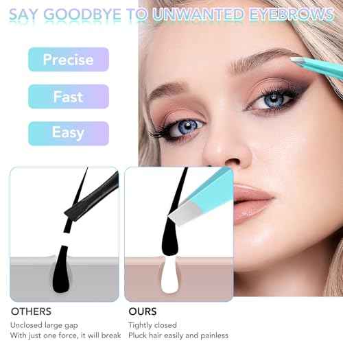 Tweezers Set and Nail Clippers 8Pcs Precision No Gaps Eyebrow Tweezer Kit for Facial Hair Men & Women Travel Tweezers with Leather Case (Violet/Cyan)