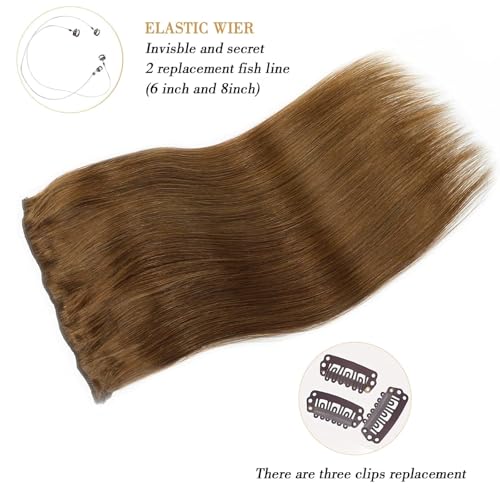 Tinashe Real Human Hair Straight Extensions - 20inch 90g Medium Brown Invisible Wire Fish Line Hair Extensions