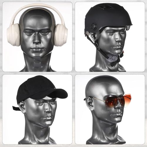Geetery 2 Pcs Large Male Mannequin Head PVC Manikin Professional Man Head Model Silver Grey Display Stand for Display Wigs, Mask, Headset, Headphone, Hats, Jewelry, Hair, Glasses