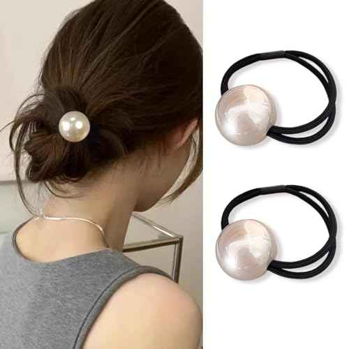 French Pearl Scrunchies - Elegant Elastic Hair Ties and Accessories for Women's Thick Hair, High Ponytails and Girls