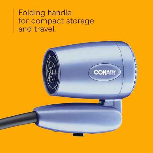 Conair Travel Hair Dryer with Dual Voltage, 1600W Compact Blow Dryer with Folding Handle, Blue