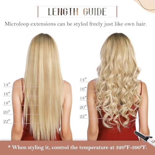 Micro Loop Hair Extensions, 100% Remy Human Hair, Microlink Extensions, No Tangle & Smooth, 50 Strands 50g, 22 Inch #Light Brown
