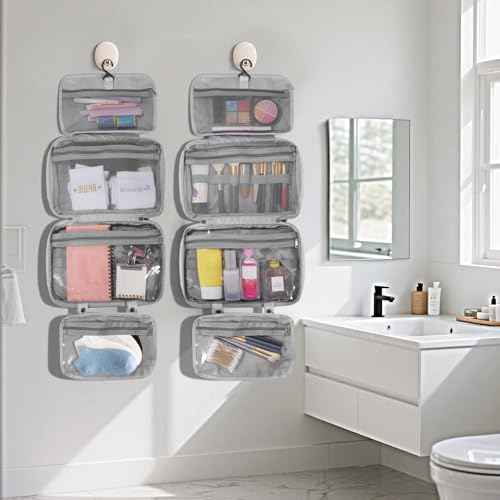 Travel waterproof folding toiletry bag, makeup bag, dry wet separation travel storage bag (gray)