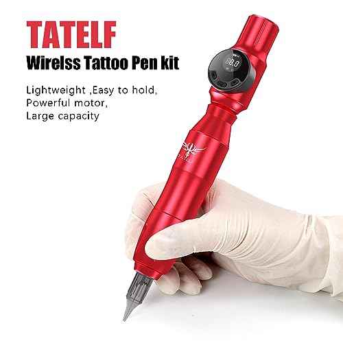 TATELF Tattoo Gun Starter kit Wireless Tattoo Kit Professional Complete Set Rotary Pen Tattoo Machine for Beginners 40pcs Cartridges Needle 2000mAh Tattoo Battery Pack Tattoo Supplies(Red)