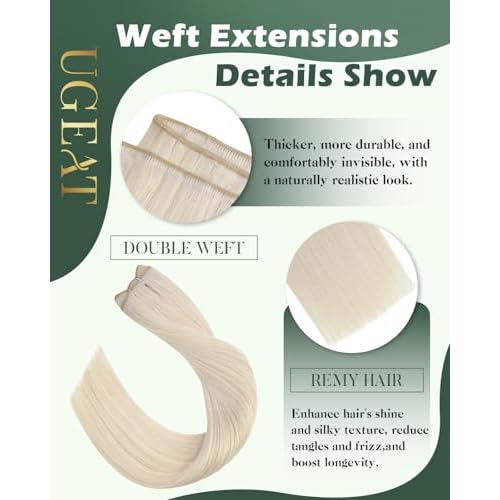 Ugeat Human Hair Extensions Sew in Hair Extensions Blonde Human Hair Weft Extensions Platinum Blonde Long Double Weft Add Length for All-Day Comfort 22 Inch 100G