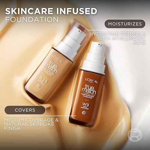 L'Oreal Paris True Match Super-Blendable Foundation, Medium Coverage Liquid Foundation Makeup, N3, Light Medium, 1 Fl Oz