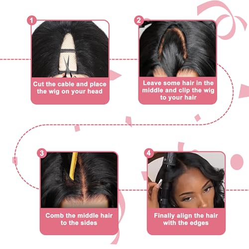 V Part Wig Human Hair Body Wave 100% Real Human Hair Upgrade U Part Human Hair Wig 180% Density Beginner Friendly Natural Color (20 inch)
