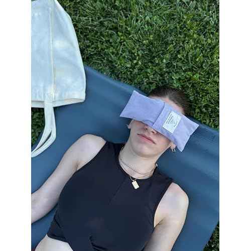 BYS Weighted Lavender Eye Pillow, Organic Cotton Fabric, Grey and White, with Travel Pouche