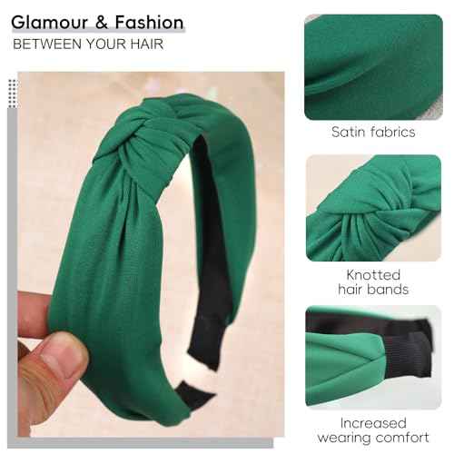 Green Knotted Headbands for Women Wide Knot Hair Bands Girls Hair Accessories for Christmas Birthday Party Supplies