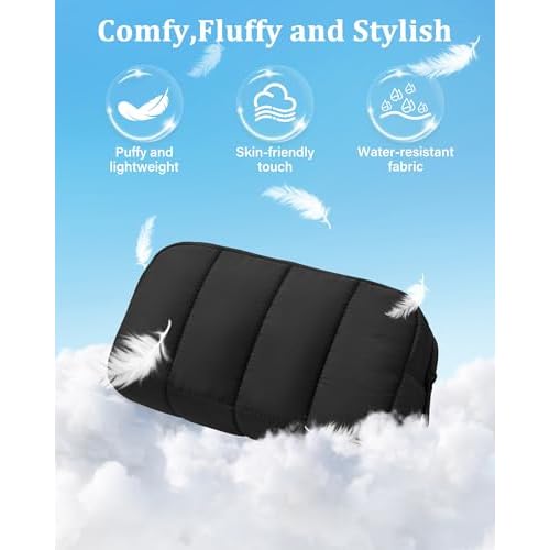 oscaurt 2 Pcs Makeup Bag Travel Toiletry Bag for Women Puffy Padded Cosmetic Pouch Purse Wide-open Makeup Organizer Case Travel Essentials