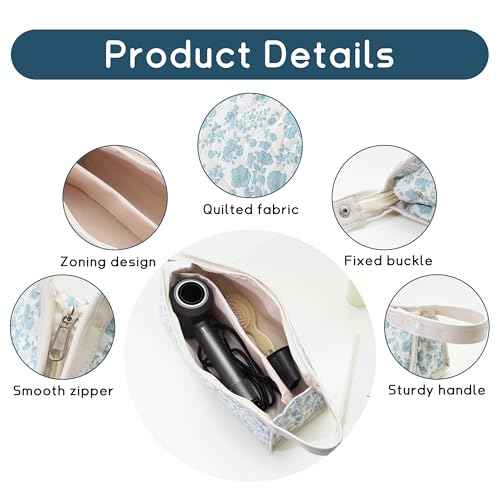 Quilted Travel Case Compatible with Dyson Airwrap & Shark Flexstyle, Cotton Floral Carrying Storage Bag for Dyson Hair Dryer and Attachments, Cute Portable Organizer with Handle