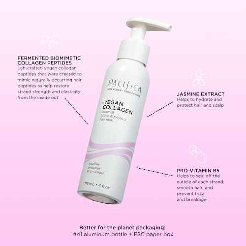 Pacifica Heat Protection Spray for Hair - Vegan Collagen Blowout Prime & Thermal Protection Hair Milk - Blow Dry Spray - for Curly, Wavy & Straight Hair - Vegan & Cruelty-Free Dermatologist Tested