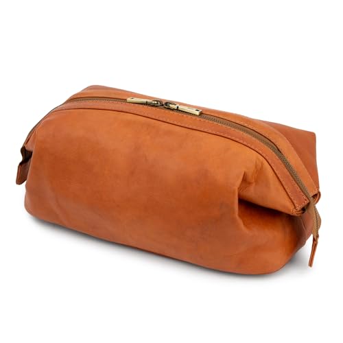 BERLINER BAGS Vintage Leather Cosmetic Bag Ben XL, Toiletry Bag for Women and Men, for Travelling - Brown