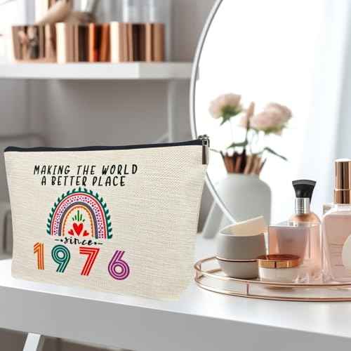 Happy 49th Birthday Gifts for Her Women Makeup Bag, Best 1976 Anniversary 49th Birthday Decorations, 49 Year old and Fabulous Gifts Ideas for Wife, Mom, Mothers Day, Christmas Cosmetic Travel Pouch