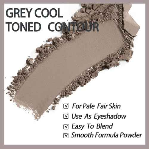 Cool Toned Contour Palette with Mirror, Taupe Grey Contour Powder for Fair Pale Light Cool Toned Skin, Nose Contouring Bronzer Powder with Face Brush