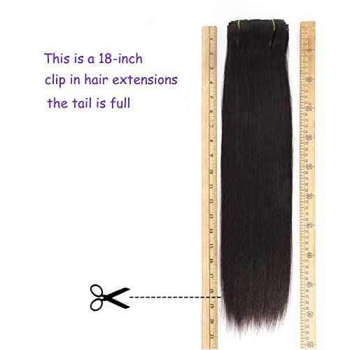 Clip in Hair Extensions Real Human Hair - 9pcs 130g Clip in Human Hair Extensions Straight Natural Soft Thick Remy Extensions Straight Human Hair 18inch Natural Color