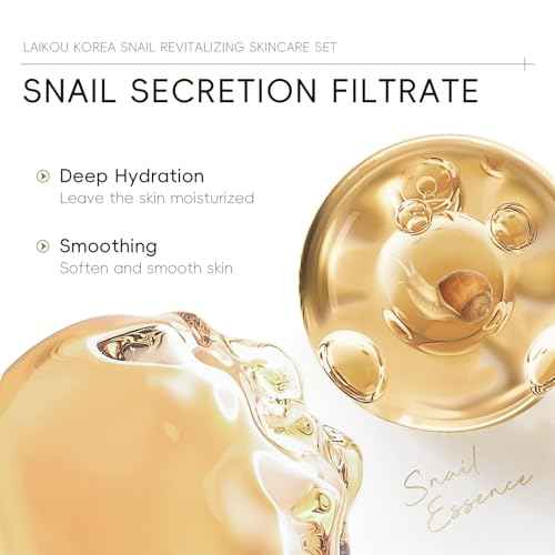 LAIKOU Korean Skin Care, Skin care set, Skin Care Kit Snail and Ginseng with Cleansing Gel, Toner, Eye Cream, Serum, Essence Cream 5pcs for Women Teen Girls Mom Daughter Mother's Day Birthday