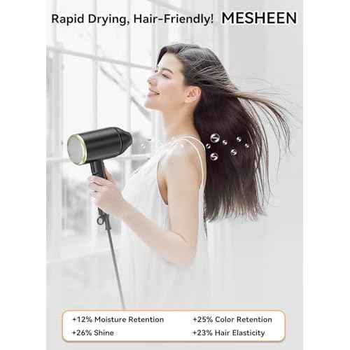 Hair Dryer, 150000RPM Ionic Blow Dryer - Fast Drying, Low Noise, Foldable Portable with Diffuser and Nozzle, Compact Mini for Women and Men, Home and Travel £¨Black£©