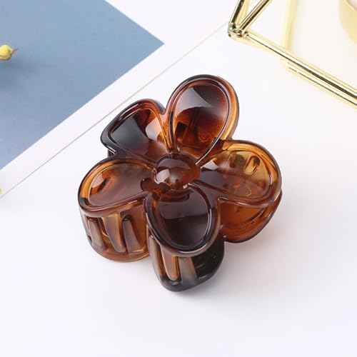 4PCS Flower Hair Claw Clips, Large Plumeria Hibiscus, Big Cute Dasiy Hair Clips, Strong Hold Nonslip Hair Clips birthday gifts for women (Tortoise and Black (4 Pieces, Big))