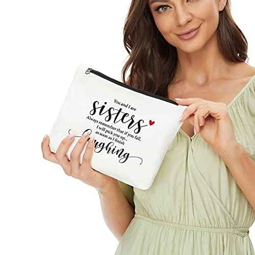 JIUWEIHU Funny Sister Gifts, Sister Gifts from Sisters Brother, Sister Christmas Birthday Graduation Gifts, Gift for Big Little Sister Soul Sister Makeup Bag-You and I are Sister -Inspirational Gifts