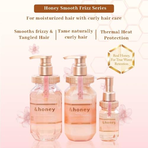 &-Honey Melty Moist Shampoo,Treatment 440ml Each& Hair oil 100ml set+ Free Hair Tie Deep Nourishment and Revitalization - Organic Ingredients Perfect for Frizzy, Wavy, Curly Hair