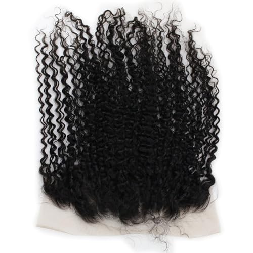 13x6 Lace Frontal Transparent Lace 100% Unprocessed Brazilian Virgin Human Hair Lace Closure Pre Plucked with Baby Hair Natural Black Color (13x6,Jerry Curl, 16 Inch)