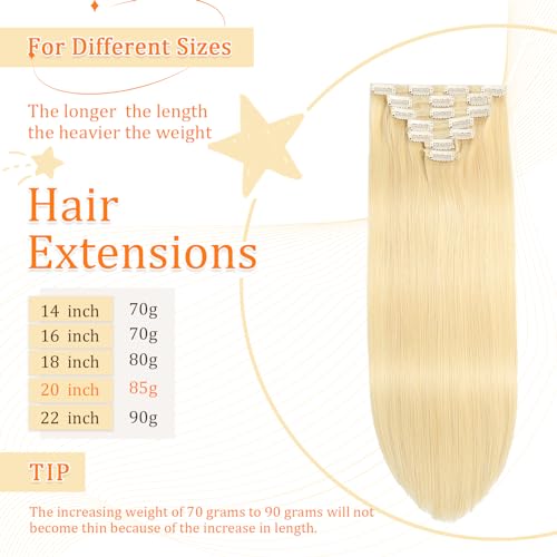 Clip in Hair Extensions - 24 Inch #613 Real Human Hair, 100g 7pcs Seamless Remy Extensions, Invisible Lace Skin Weft for Women