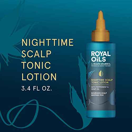 Head & Shoulders Royal Oils Curly Hair Product Nighttime Scalp Tonic Lotion with Peppermint and Hemp Oil, Sulfate Free, 3.4 Fl Oz
