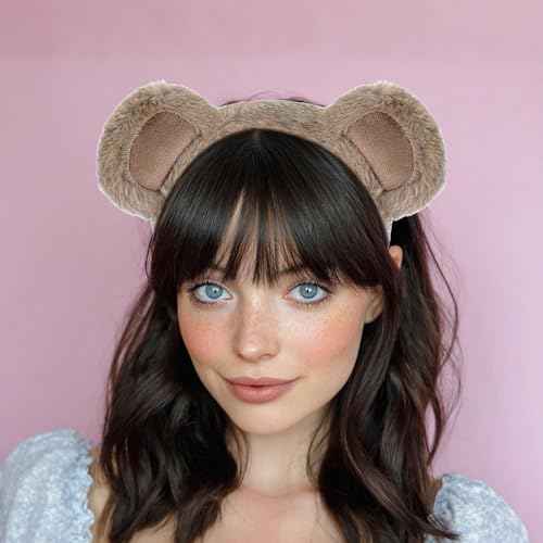 Brown Bear Ear Headband Halloween Cosplay Plush Short Fur Animal Ears Christmas Party Costume for Women (bear ear)