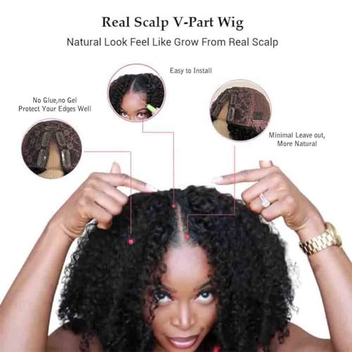 Afro Kinky Curly V Part Wig Human Hair Brazilian Virgin Upgrade U Part Wigs Glueless Afro Curly 180 Density Vpart Wig No Leave Out For Black Women 14Inch