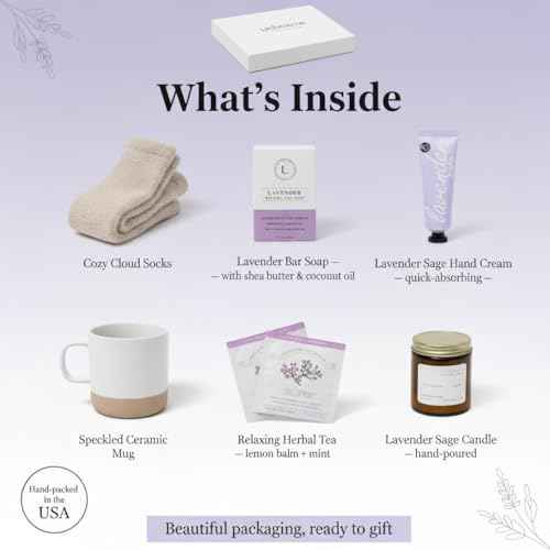 Unboxme Spa Gift Basket for Women - Lavender Self Care Gifts with Candle & Bath Bombs - Relaxation Care Package for Birthday, Get Well Soon, Christmas, Valentine's Day
