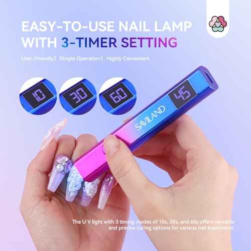 SAVILAND U V Light for Nails ? Handheld U V Lamp for Gel Nails LED Nail Lamp Portable Mini Nail Dryer for Curing Gel Polish Glue USB Nail Art for Home DIY Manicure (12W)