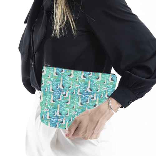 WCGXKO Seagull Mom Makeup Bag - Cosmetic Case - Turquoise - Cartoon Pattern - Reusable - Makeup, Travel, Toiletry - Women