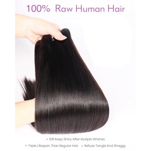 Arabella 15A Raw Straight Bundles Human Hair Natural Black Hair Bundles 100% Raw Vietnamese Human Hair,Three Times the Lifespan 18 Inch