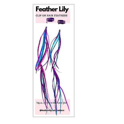 Feather Hair Clips, Long Hippie Boho Indian Accessories, Real Clip on Feather Extensions (Pink/Blue/Purple)