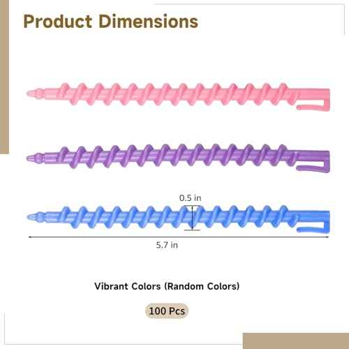 100 Pcs Spiral Perm Rods, Heatless Hair Curl Rods, Perm Wave Curlers Kit for Long Hair, Plastic Material, Styling Curling Rods for Custom Hairstyles, Random Colors