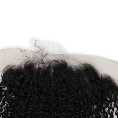 13x6 Lace Frontal Transparent Lace 100% Unprocessed Brazilian Virgin Human Hair Lace Closure Pre Plucked with Baby Hair Natural Black Color (13x6,Jerry Curl, 16 Inch)