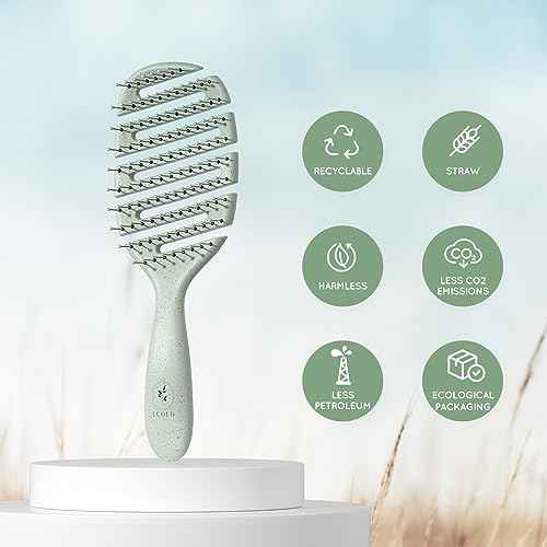Detangler Hairbrush, Soft Bristle Detangling Brush for Straight, Wavy, Curly and Fine Hair, Dry and Wet, Quick Smoothing for Women and Men, Eco-Friendly & Sustainable Material (Green)
