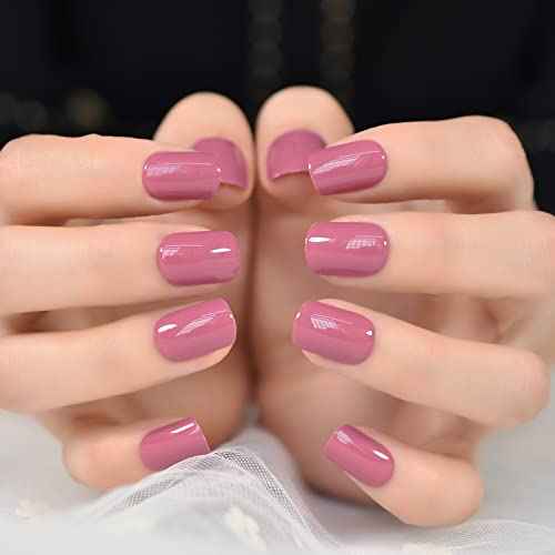 Pretty Rose Pink Press On Nails Square Short False Nails Women Girls Nail Art Full Cover Reusable Fingernails Datechable Acrylic Manicure For Daily Dating Office Home Party (24pcs)