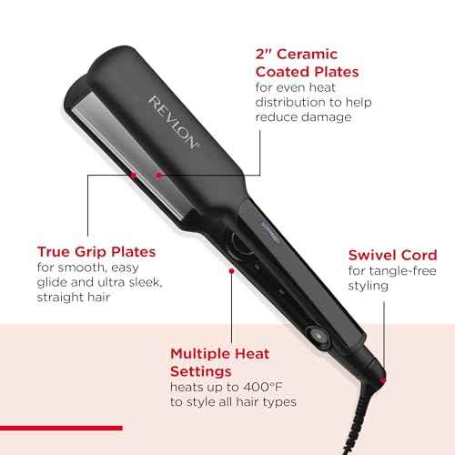 REVLON Ceramic Coated 2" Flat Iron - Fast Heating Hair Straightener for Quick and Smooth Results, Plus Travel Friendly (Black)