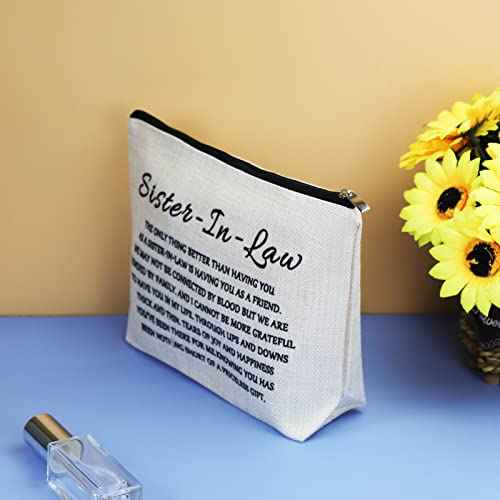 Bonus Sister in Law Gift Makeup Bag Cosmetic Bag Gift Bridal Party Birthday Christmas Wedding Thanksgiving Gift for Sister in Law Bonus Sister Stepsister Sister in Law Thank You Gift Travel Pouch