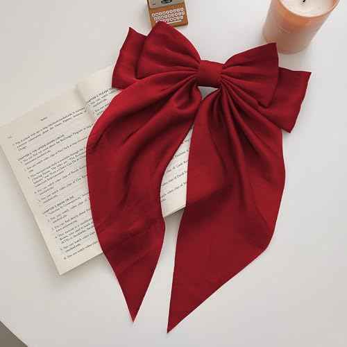 Big Red Hair Bows,Large Satin Silky Barrettes,Christmas Hair Bow Clips with Long Tail,Christmas Gifts for Women,Oversize Ribbon Clips Coquette Bows Hairs Accessories for Girls Adult