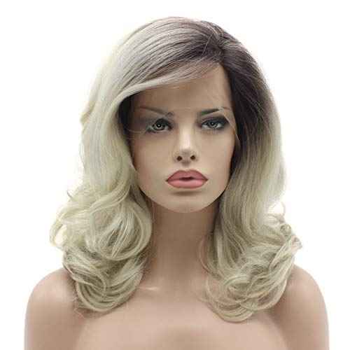 24inch Long Wavy Blond Highlight Lace Front Wig Half Hand Tied Heat Resistant Synthetic Hair Wig at Mxangel