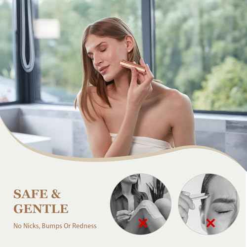 Facial Hair Removal for Women, Rechargeable Hair Removal Device, Painless Face Electric Razor/Shaver for Lip, Arms, Face, Peach Fuzz (Gold)