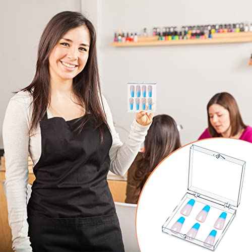 Landhoow 30-Piece Press on Nail Storage Box with 60-Piece Double-Sided Tape Acrylic Nail Display Case Packaging Organizer for Art Home Business Salon(Clear)