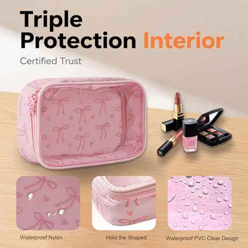 Women's bow cosmetic bag, transparent waterproof suitable for travel cute cosmetic bag girlfriend mother bridesmaid gift