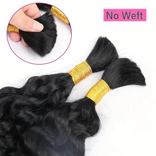 Human Braiding Hair for Boho Braids 100g Curly Boho Hair for Braiding Knotless 12A Wet and Wavy Bulk Bohemian 2 Bundles/Pack Deep Wave 100% Human Hair Extensions Natural Color 24 Inch